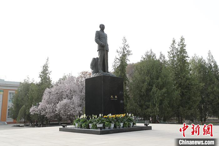 王震将军铜像矗立在塔里木大学红色文化广场正中央。 杜京京 摄